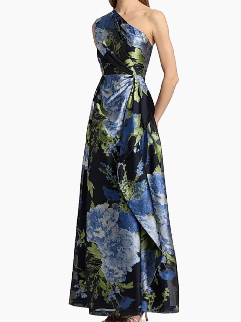 Kay Unger - Daisy Floral Jacquard One-Shoulder Gown - Size 6